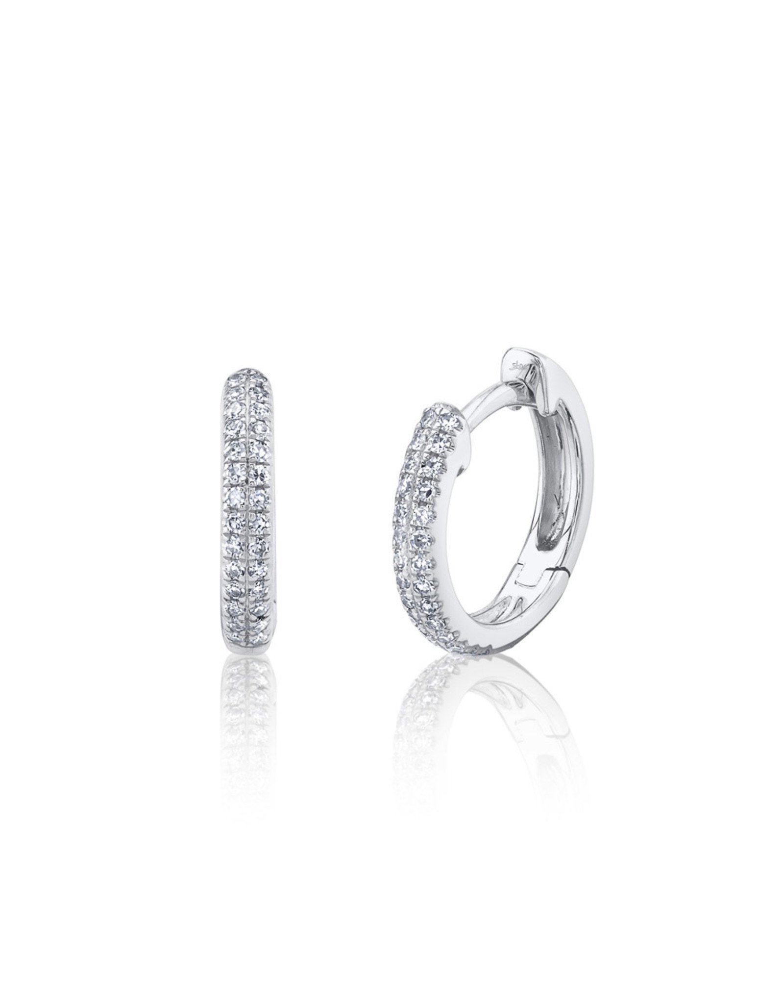 14K White Gold Essential Pave Diamond Huggie Earrings, D: 0.20ct