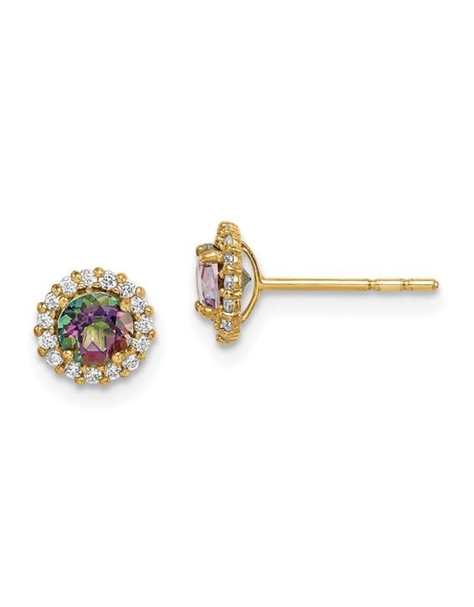 14K Y/G Multi Color and White Zirconia Halo Stud Earrings, Screw Backs