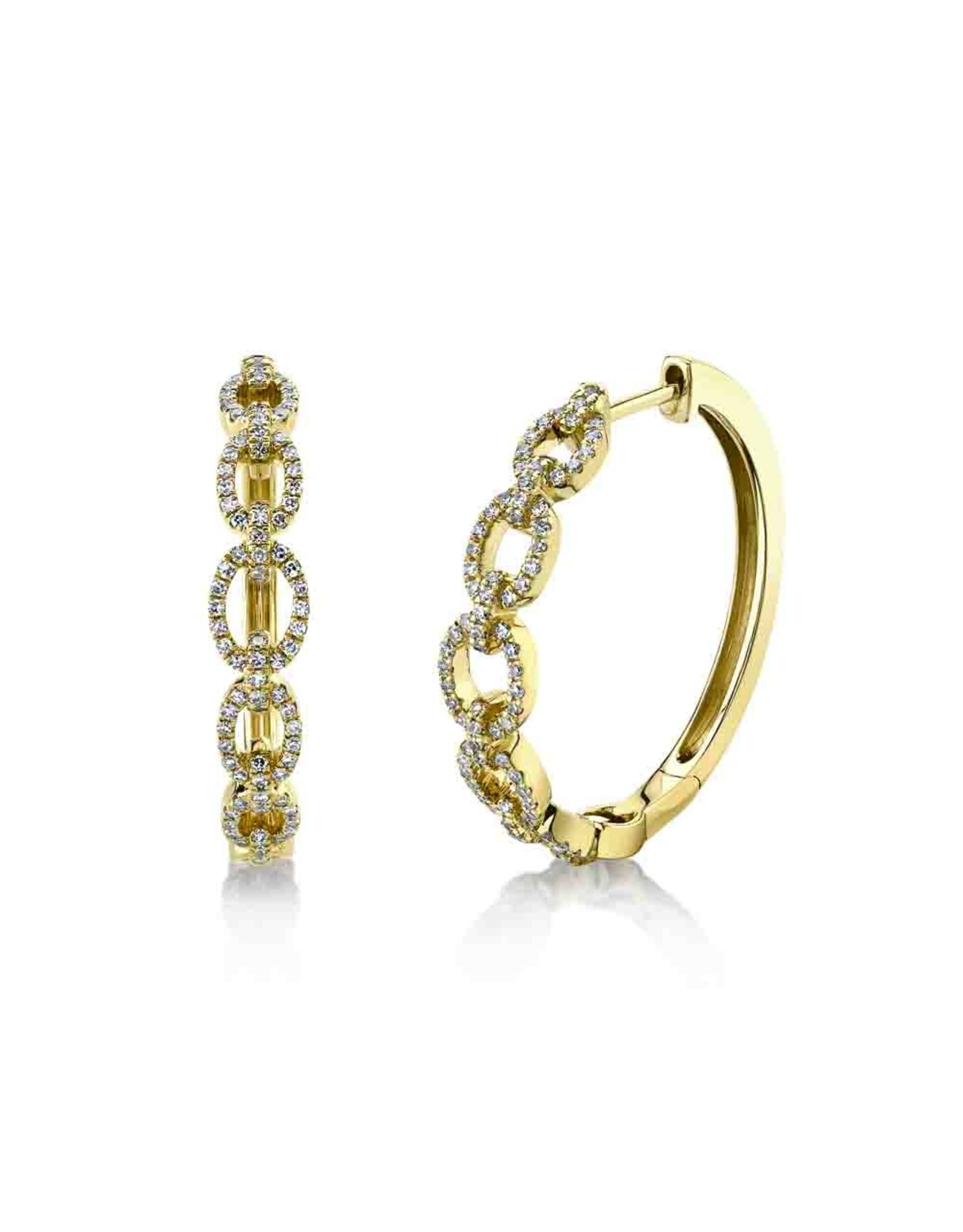 14K Yellow Gold Diamond Chain Link Hoop Earrings, D: 0.42ct