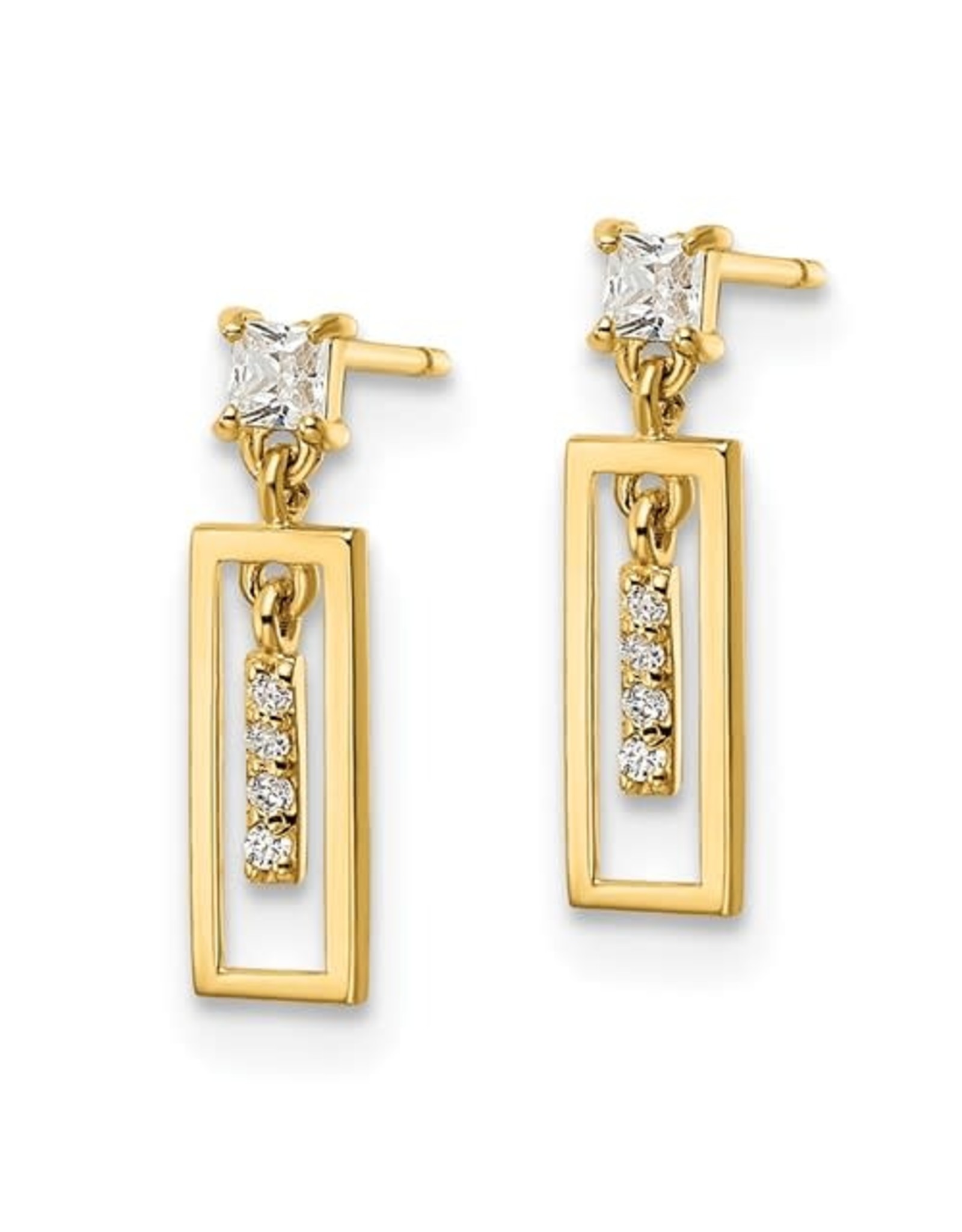 14K Yellow Gold Geometric Zirconia Dangle Earrings