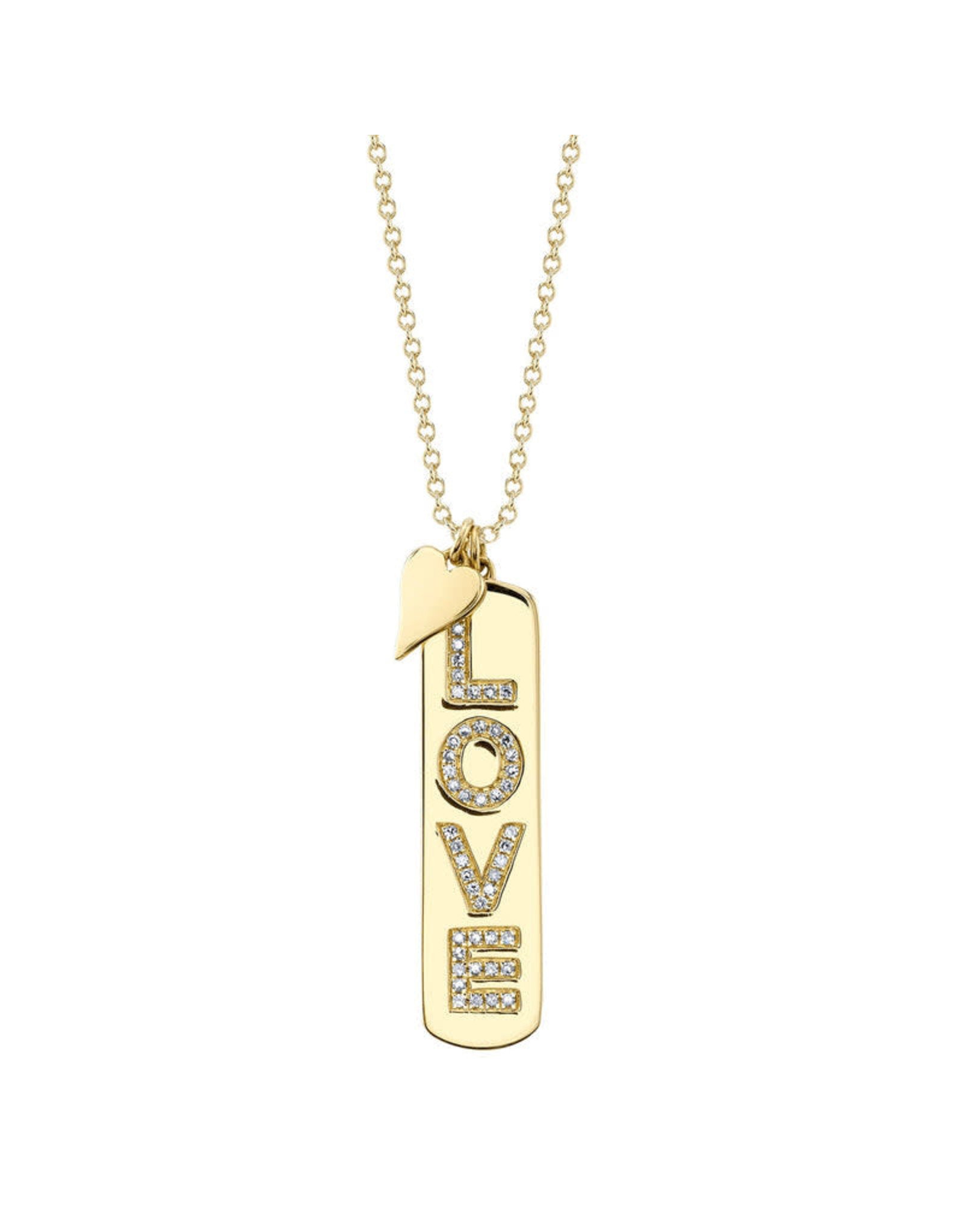 14K Yellow Gold Diamond LOVE Dogtag Necklace, D: 0.11ct