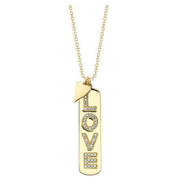 14K Y/G Diamond LOVE Dogtag Necklace