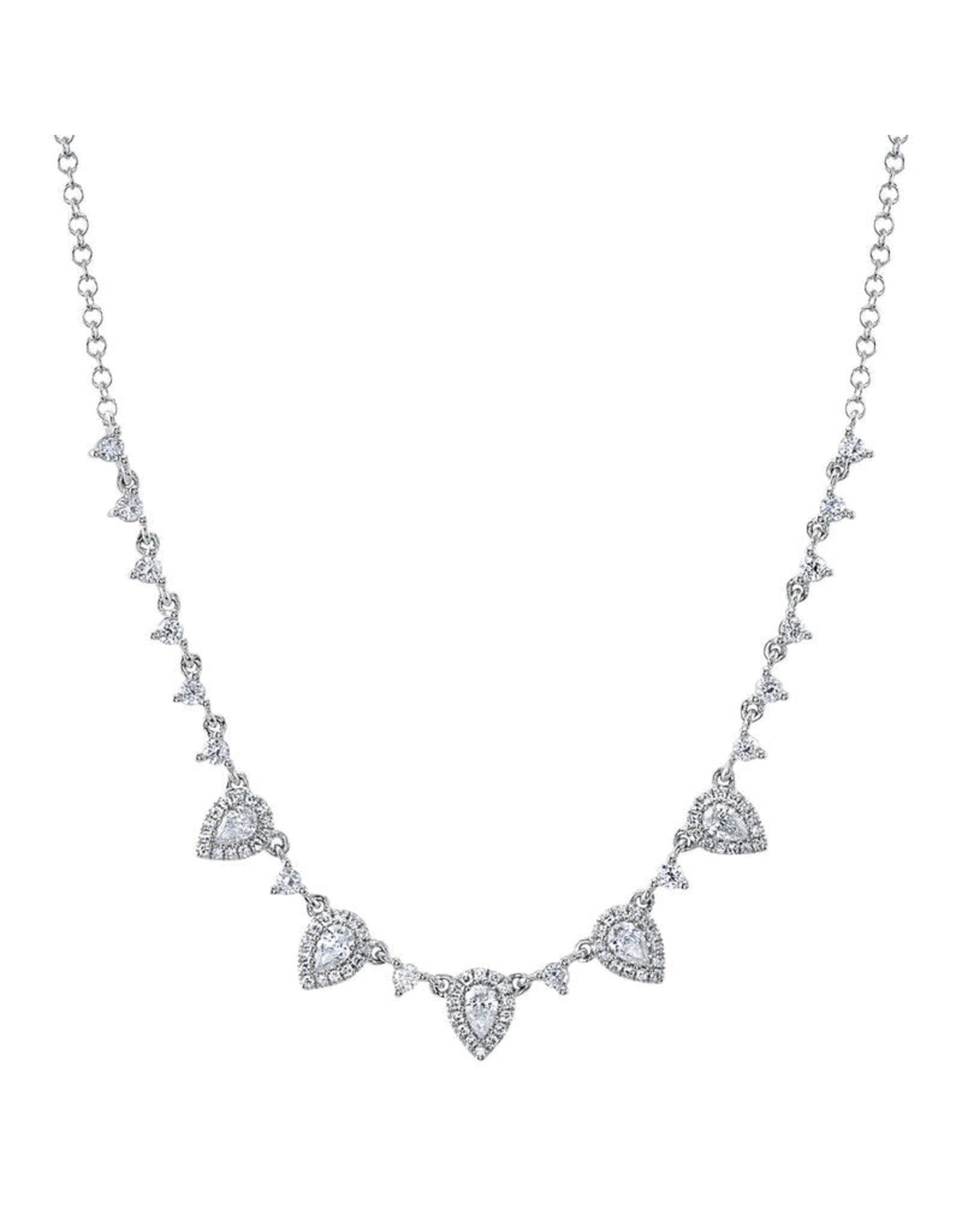 14K White Gold Diamond Pear Layering Necklace, D: 0.87ct