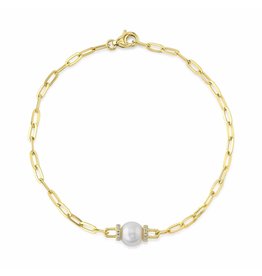 14K Y/G Pearl Bracelet with Paperclip Links