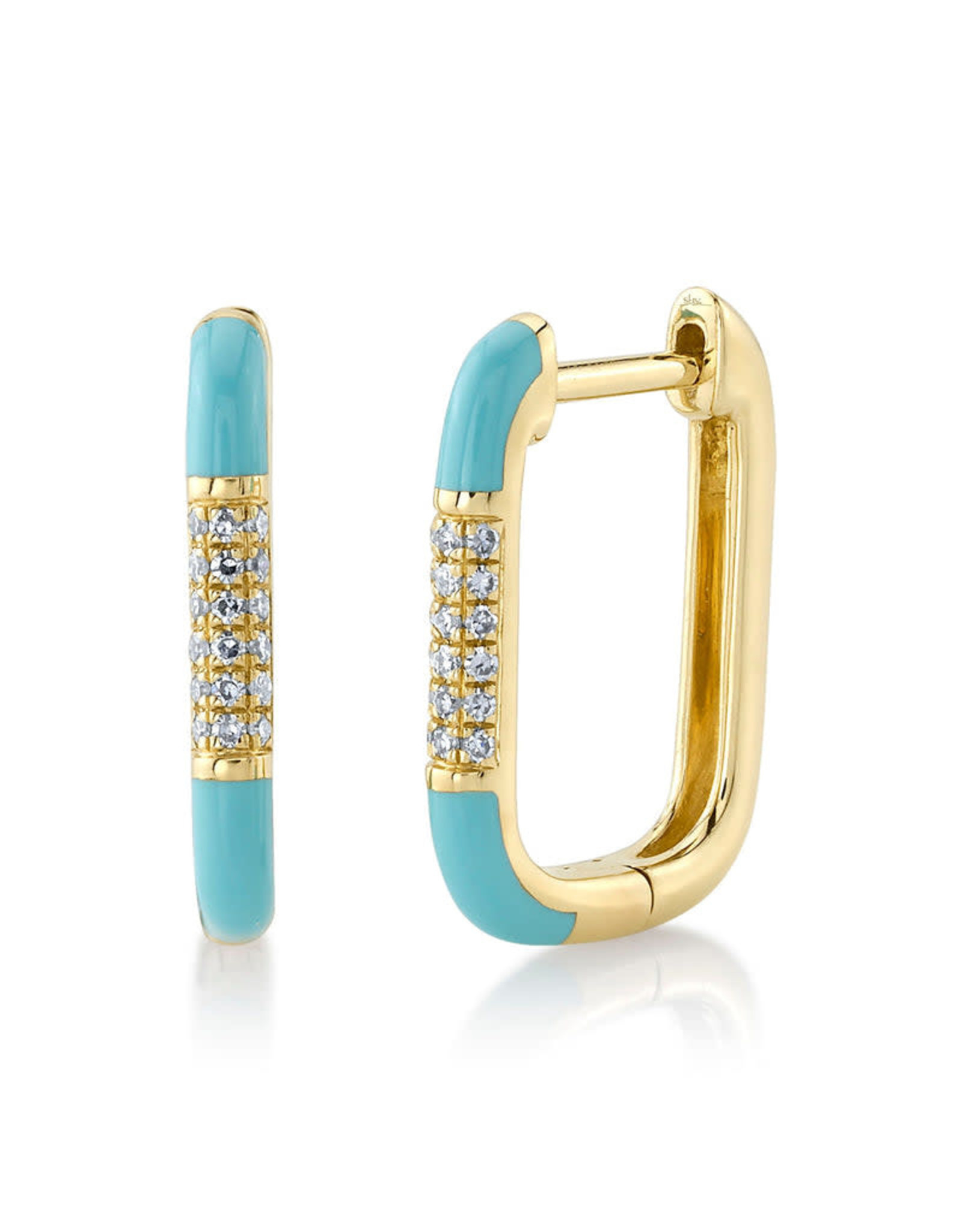 14K Yellow Gold Turquoise Enamel and Diamond Earrings, D: 0.08ct