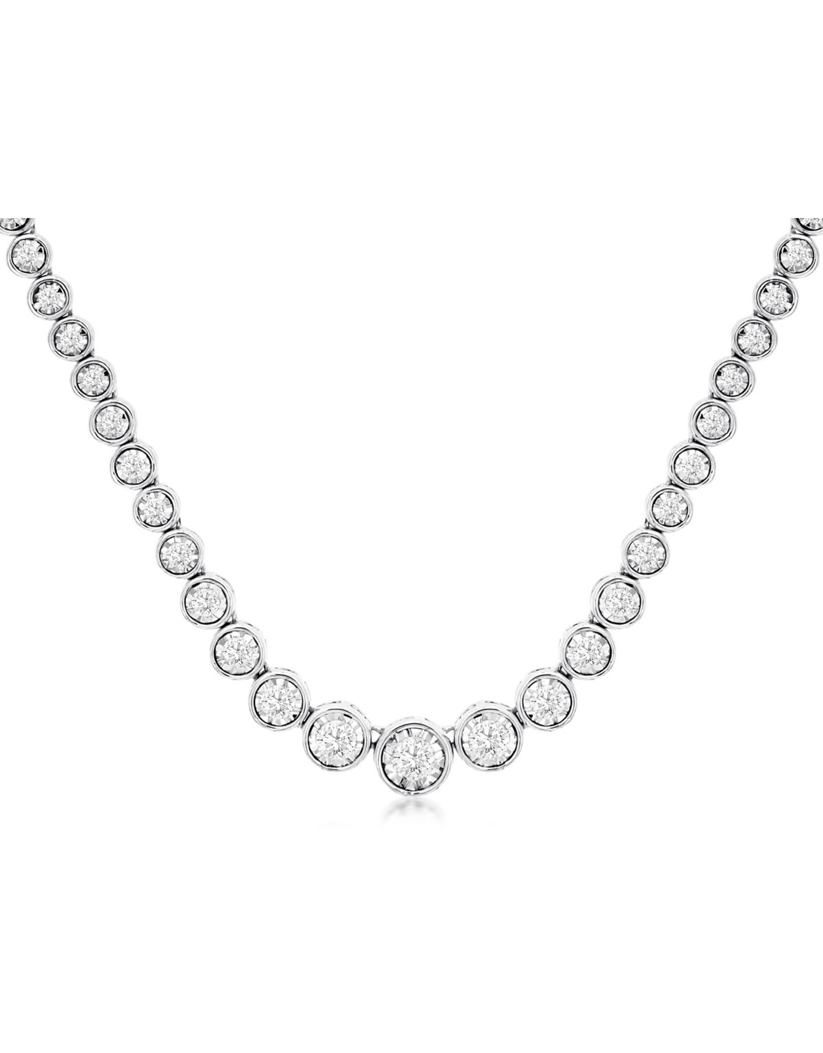 14K White Gold Graduated Bezel Set Diamond Tennis Necklace, D: 1.50ct