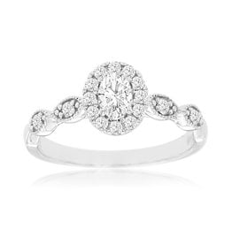 14K W/G Complete Oval Halo Diamond Engagement Ring