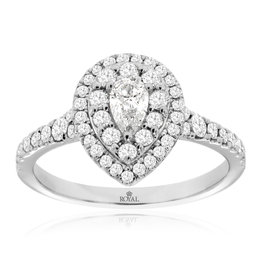 14K W/G Complete Double Halo Pear Shaped Engagement Ring