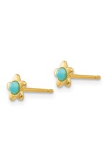 14K Yellow Gold Polished Star and Turquoise Stud Earrings