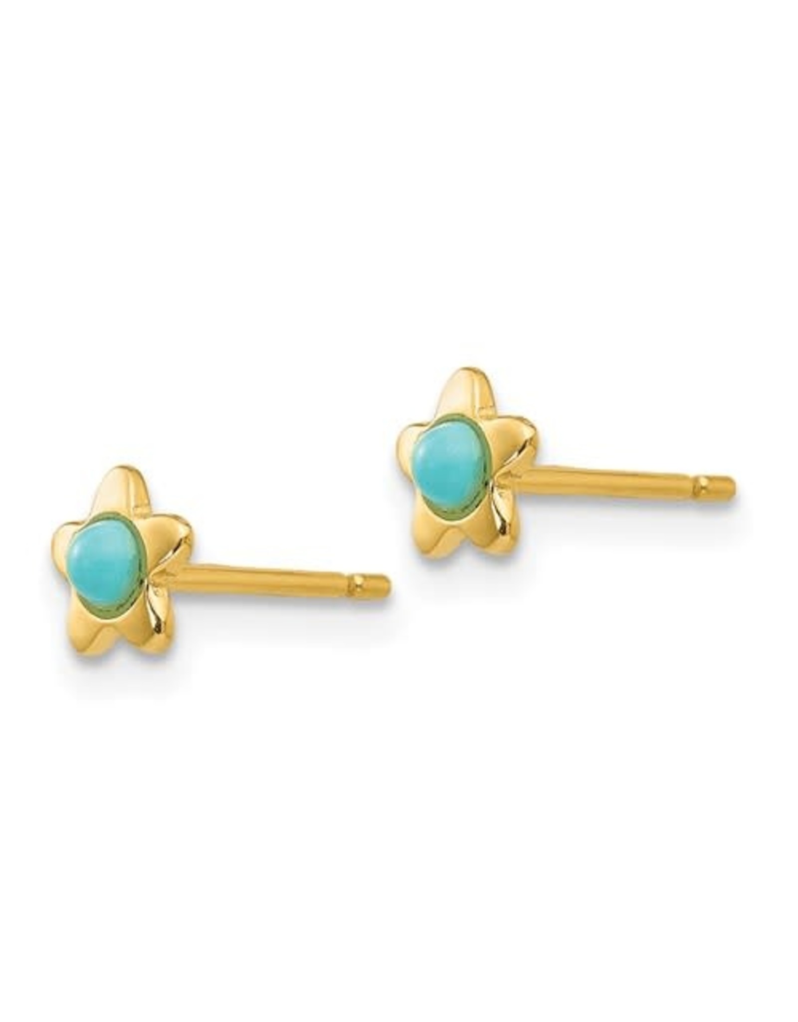 14K Yellow Gold Polished Star and Turquoise Stud Earrings