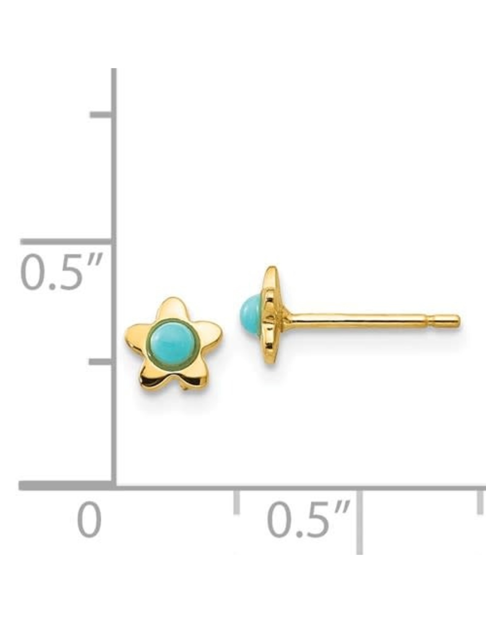 14K Yellow Gold Polished Star and Turquoise Stud Earrings