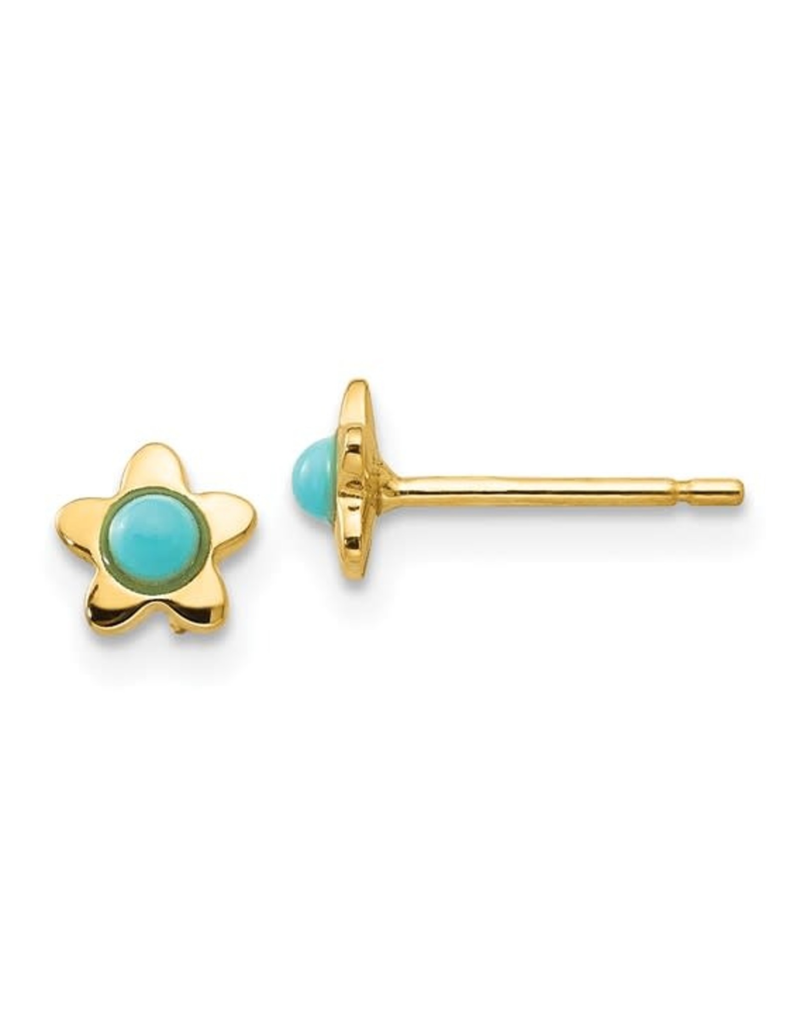 14K Yellow Gold Polished Star and Turquoise Stud Earrings