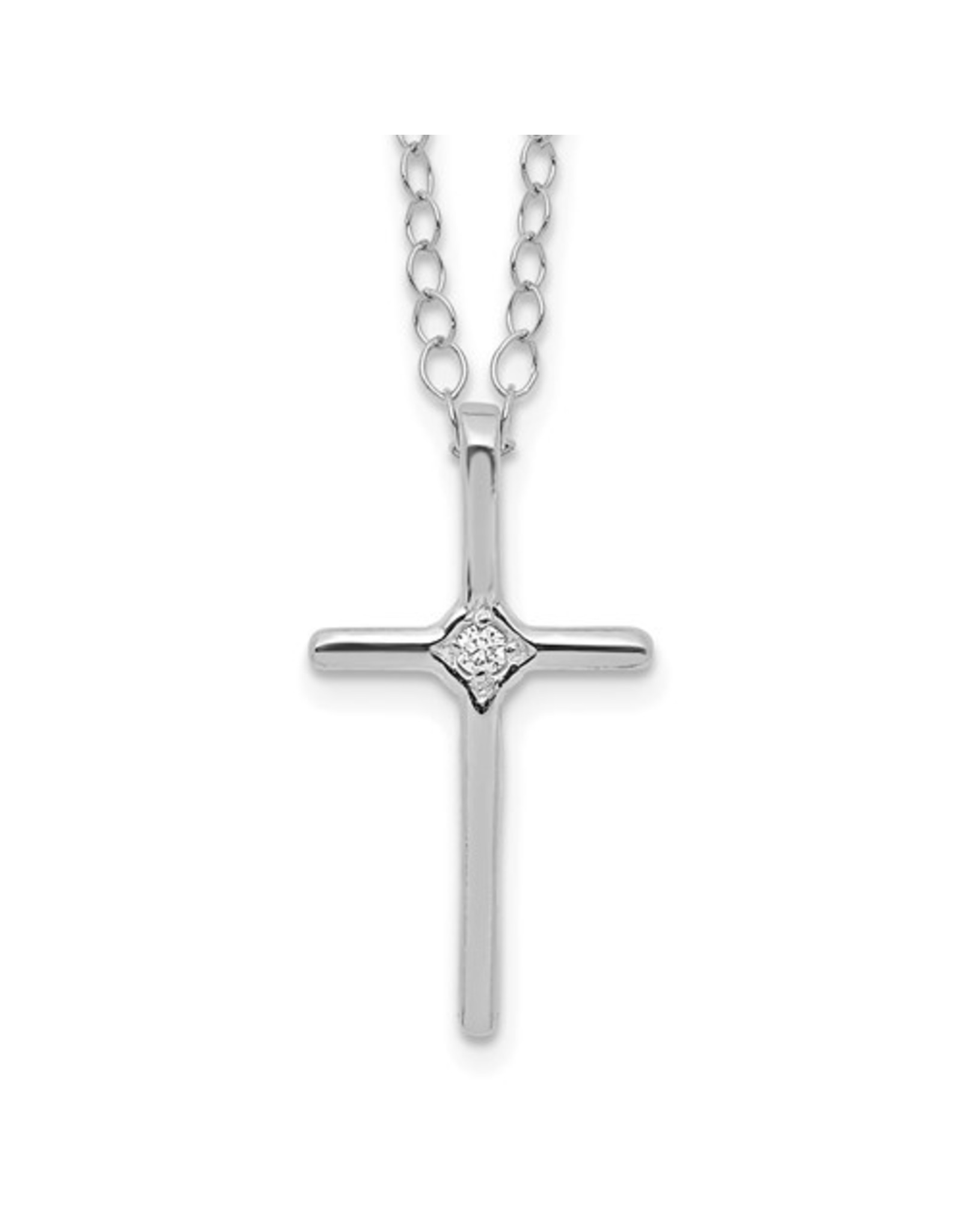 14K White Gold Baby Diamond Cross, D: 0.01ct