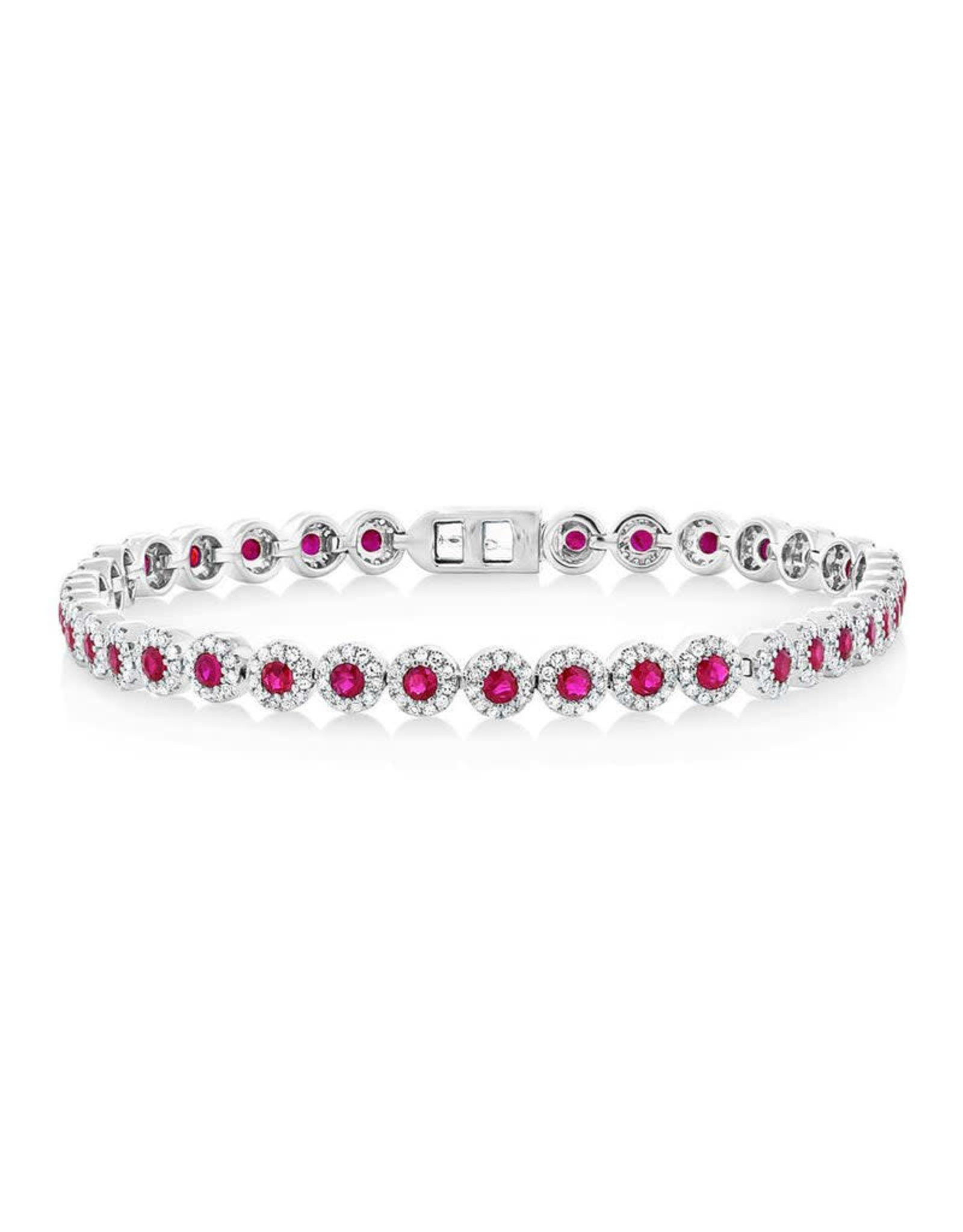 14K White Gold Ruby and Diamond Tennis Bracelet, R: 2.03ct, D: 1.22ct