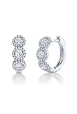 14K White Gold Halo Diamond Huggie Earrings, D: 1.10ct