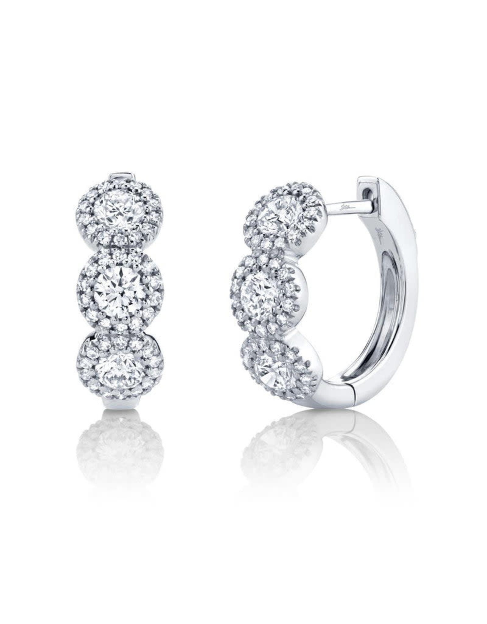 14K White Gold Halo Diamond Huggie Earrings, D: 1.10ct