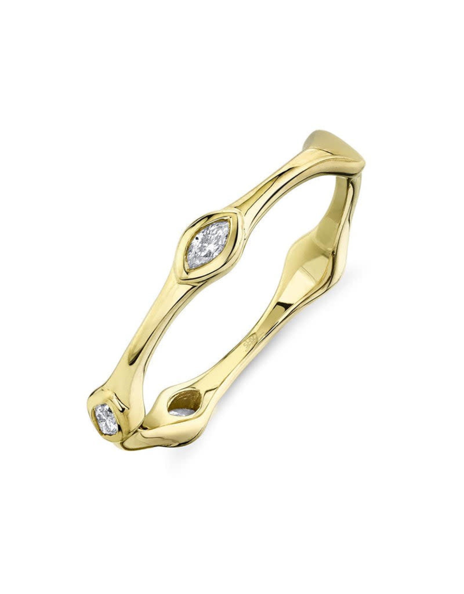 14K Yellow Gold Bamboo Diamond Stackable Ring, D: 0.13ct