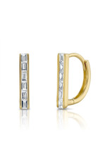 14K Yellow Gold Straight Line Baguette Diamond Huggies, D: 0.23ct