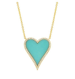 14K Y/G Elongated Turquoise and Diamond Heart Necklace
