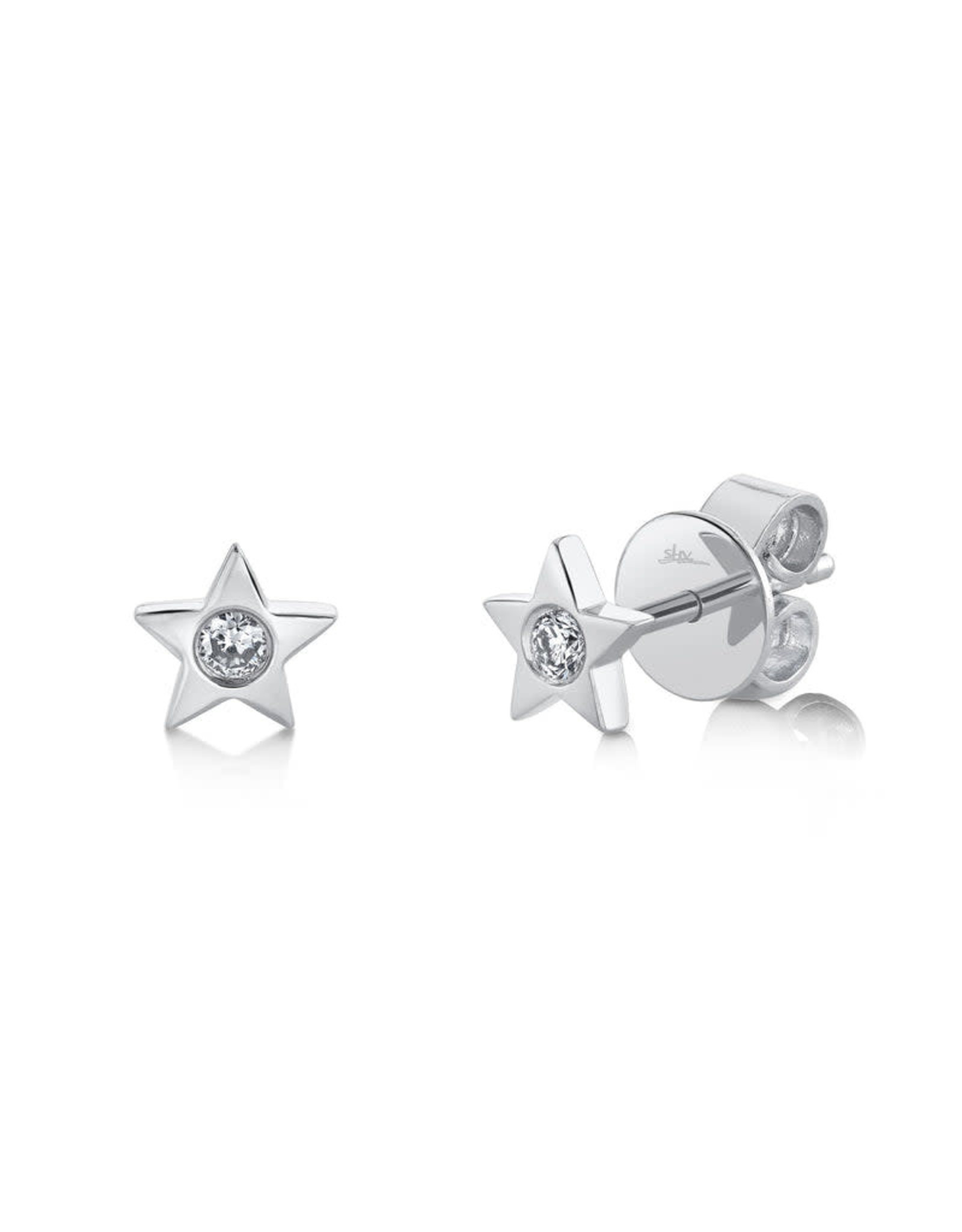 14K White Gold Diamond Star Stud Earrings,  D: 0.06ct