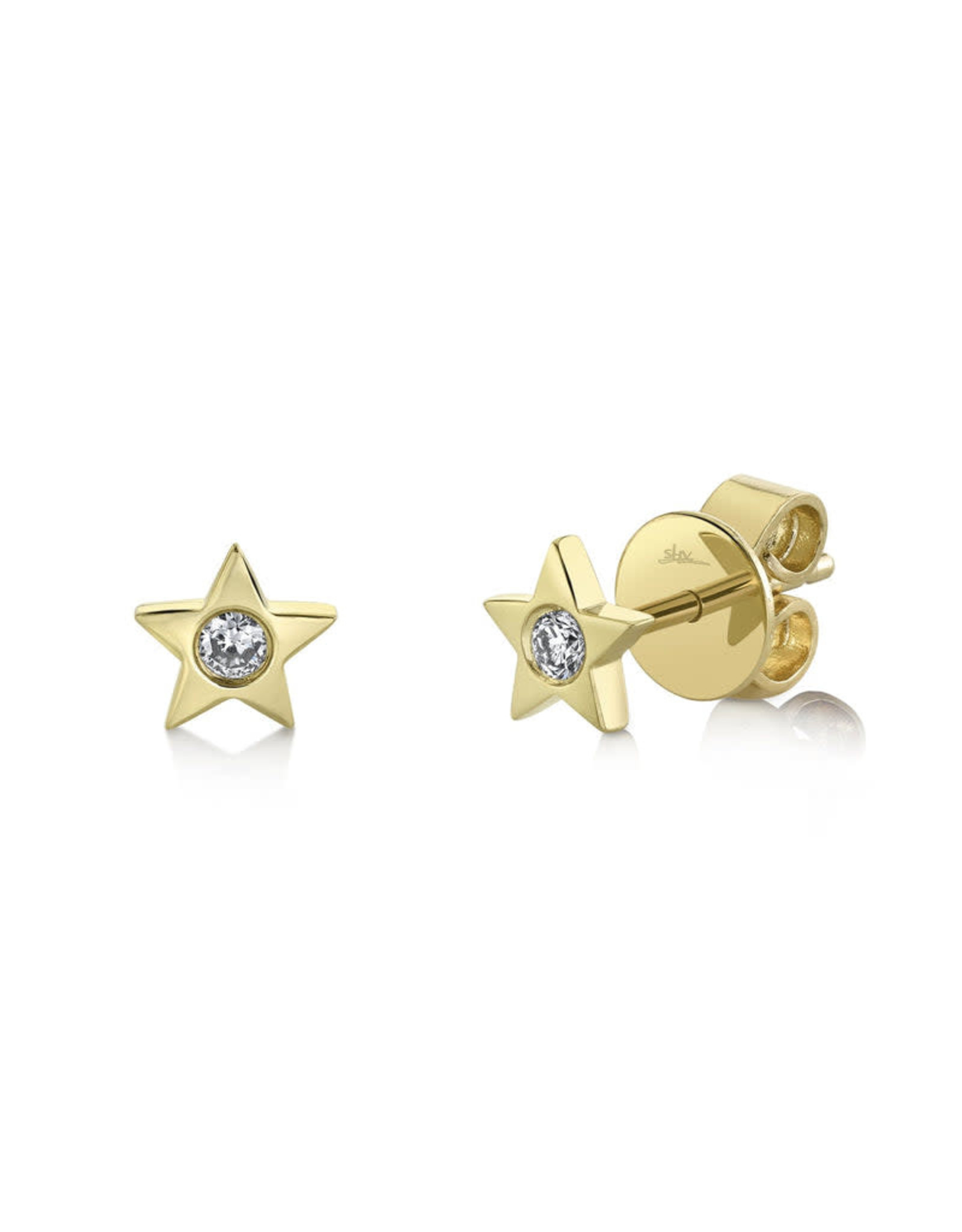 14K Yellow Gold Diamond Star Stud Earrings,  D: 0.06ct