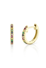 14K Yellow Gold Multicolor Huggie Earrings, D: 0.08ct