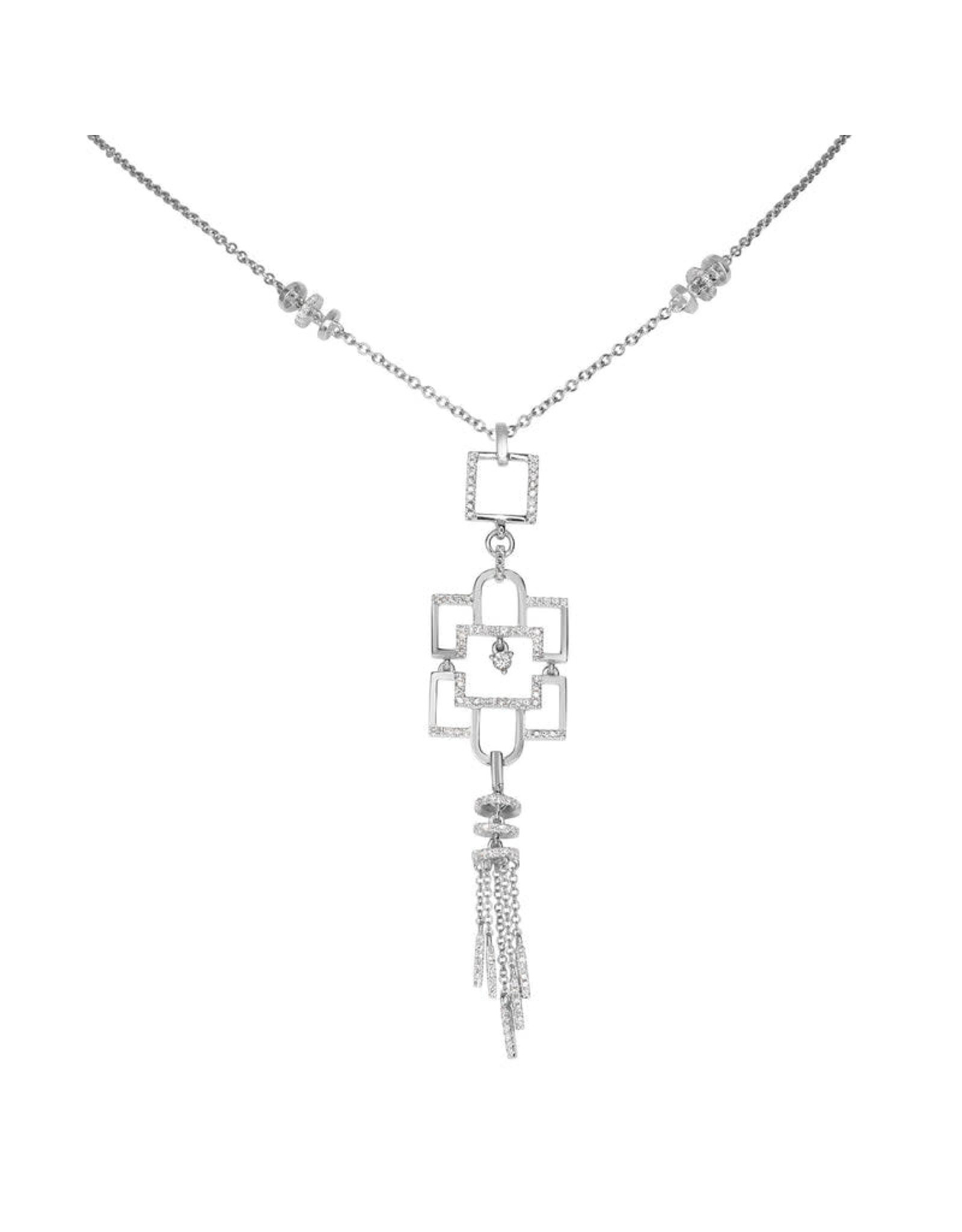 14K White Gold Art Deco Diamond Tassel Necklace, D: 0.70ct