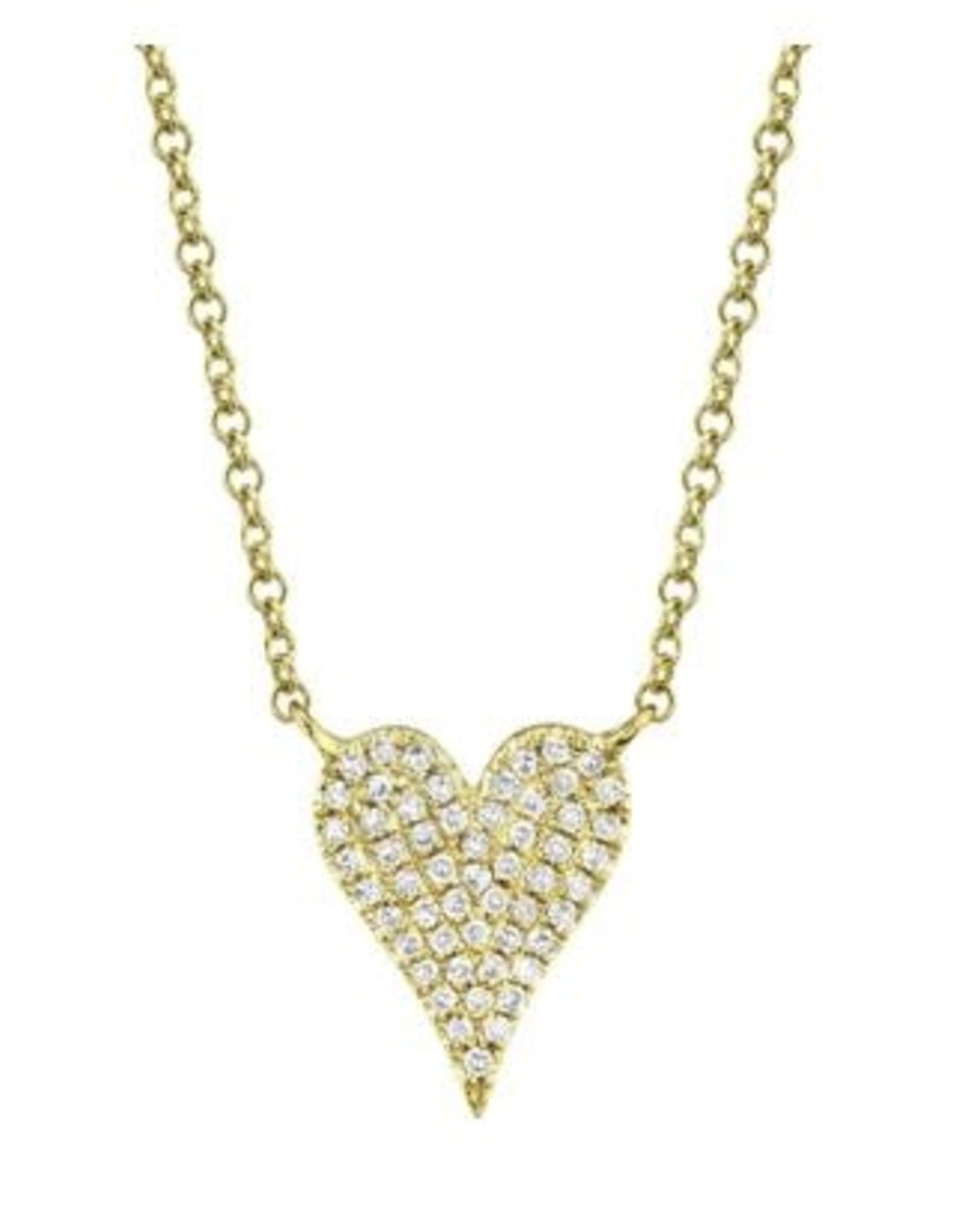 14K Yellow Gold Petite Pave Diamond Heart Necklace, D: 0.11ct