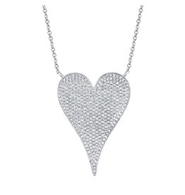 14K W/G Large Pave Diamond Heart Necklace
