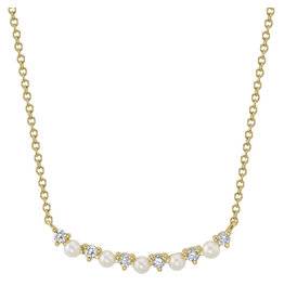 14K Y/G Dainty Diamond and Pearl Bar Necklace