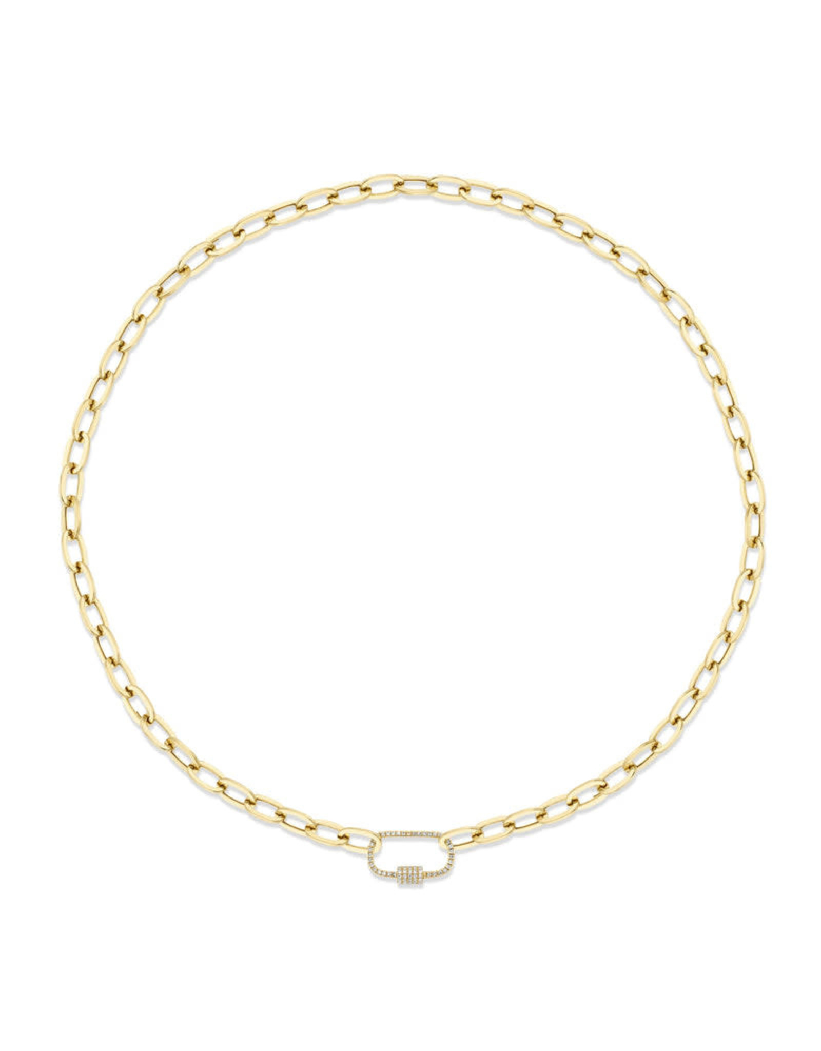 Paper Clip Link Chain with Diamond Carabiner Bracelet 14K Gold