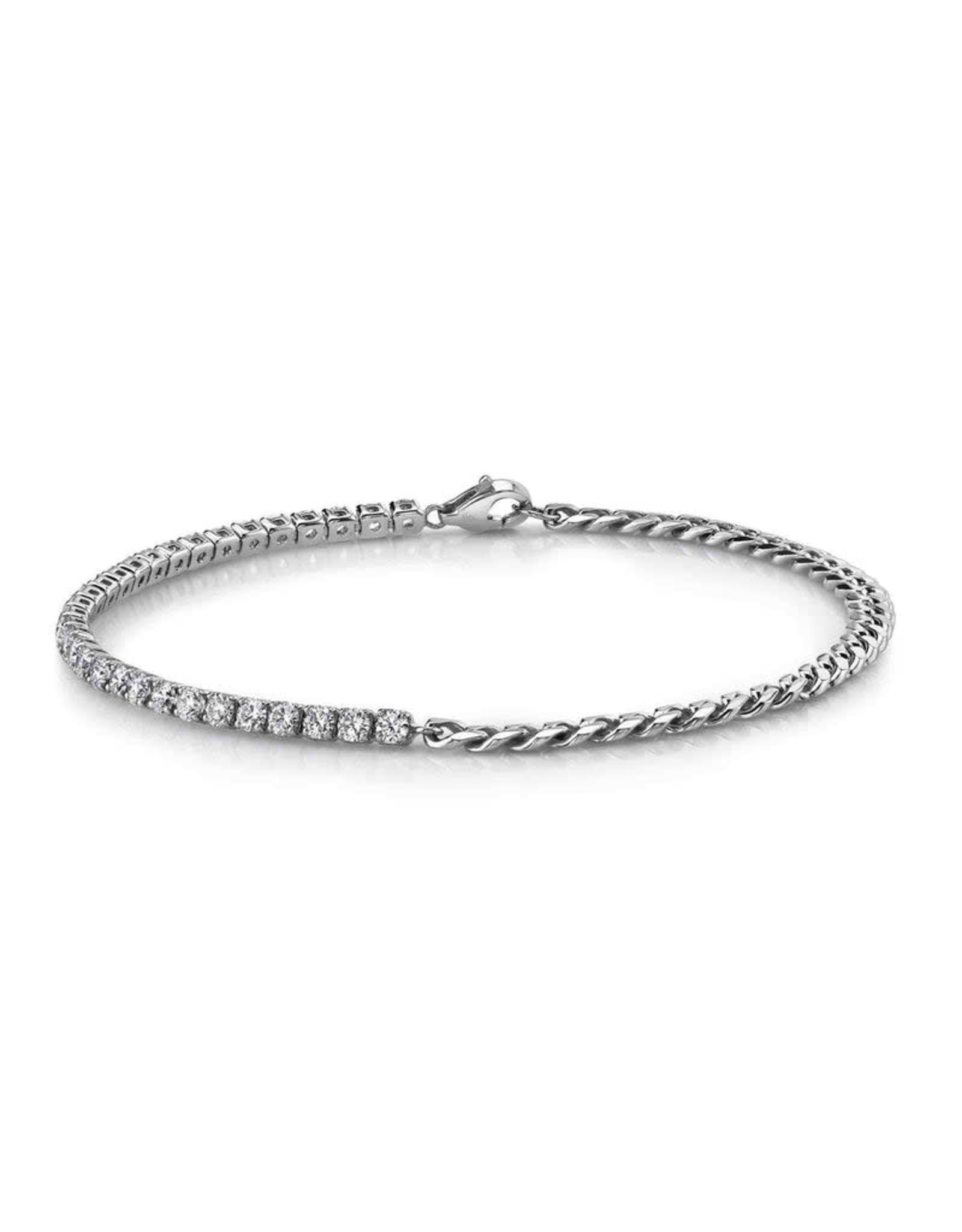 14K White Gold Half Cuban Link and Tennis Bracelet, D: 1.49ct