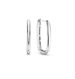 Elongated Silver Hoop Earrings