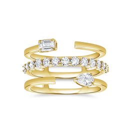 770 Fine Jewelry 14K Y/G Triple Row Open Baguette Diamond Ring