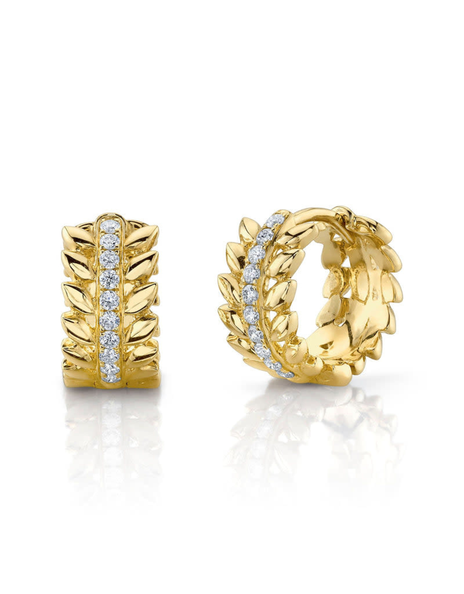 14K Yellow Gold Designer Diamond Illusion Huggie Earrings, D: 0.20ct