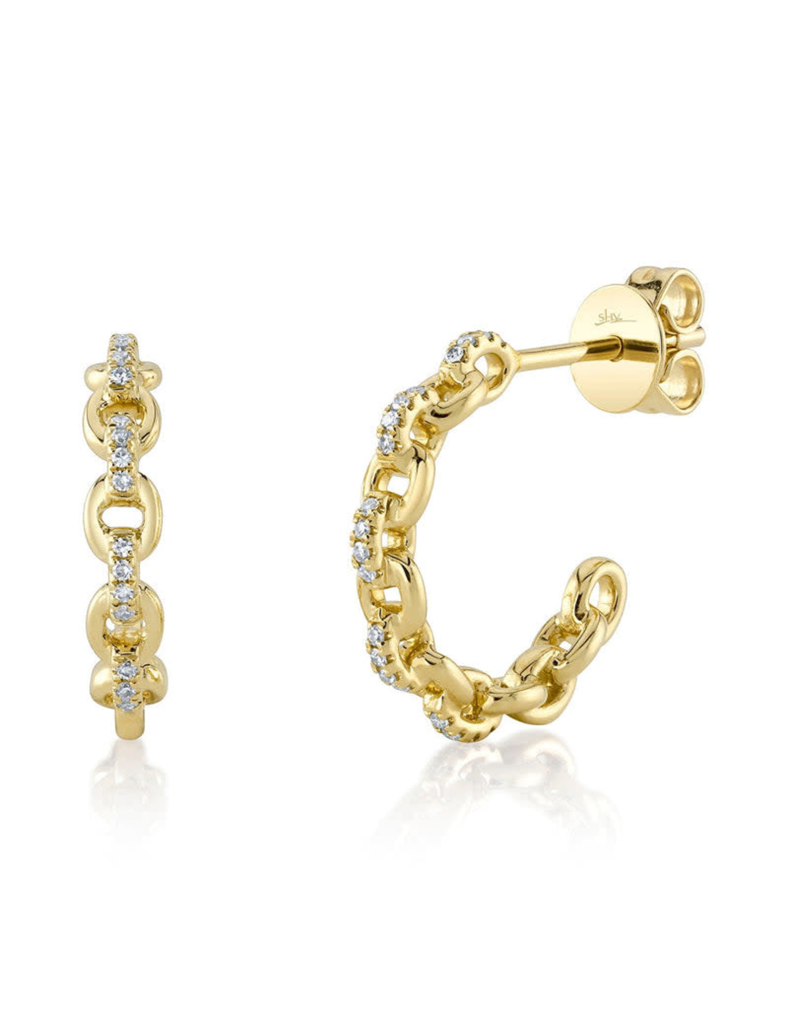 14K Yellow Gold Diamond Link Hoop Earrings, D: 0.10ct