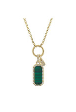 14K Yellow Gold Malachite and Diamonds Charm Necklace, M: 1.03ct, d: 0.13ct