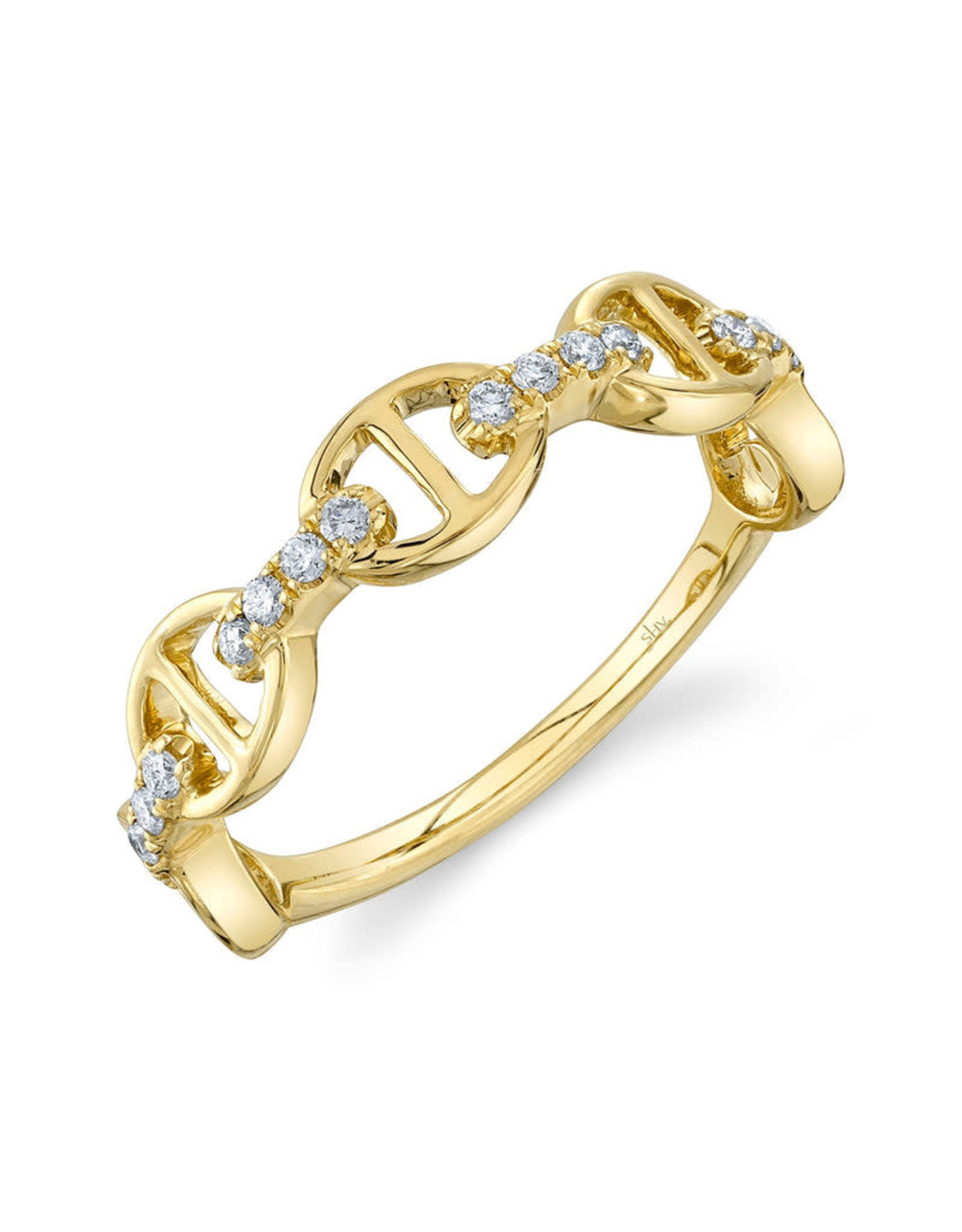 14K Yellow Gold Diamond Link Ring, D: 0.16ct