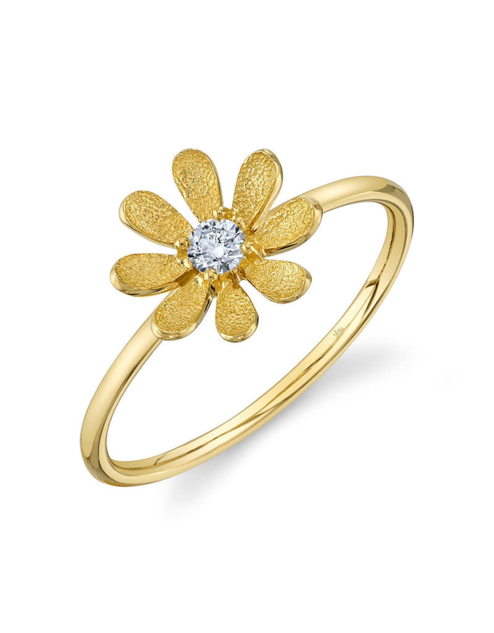 14K Yellow Gold Petite Diamond Flower Ring, D: 0.08ct