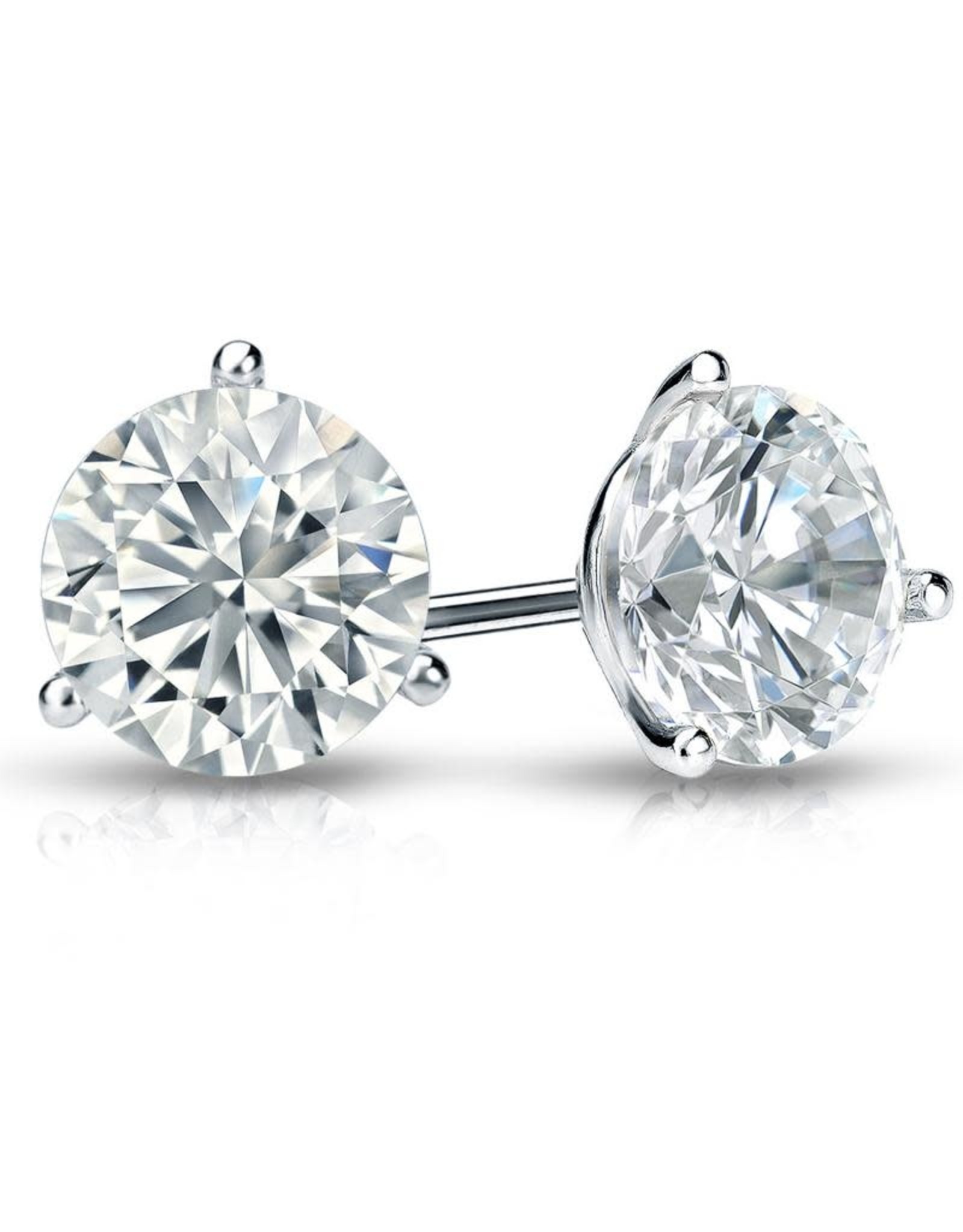 14K White Gold Martini Setting Diamond Studs, D: 3.04ct