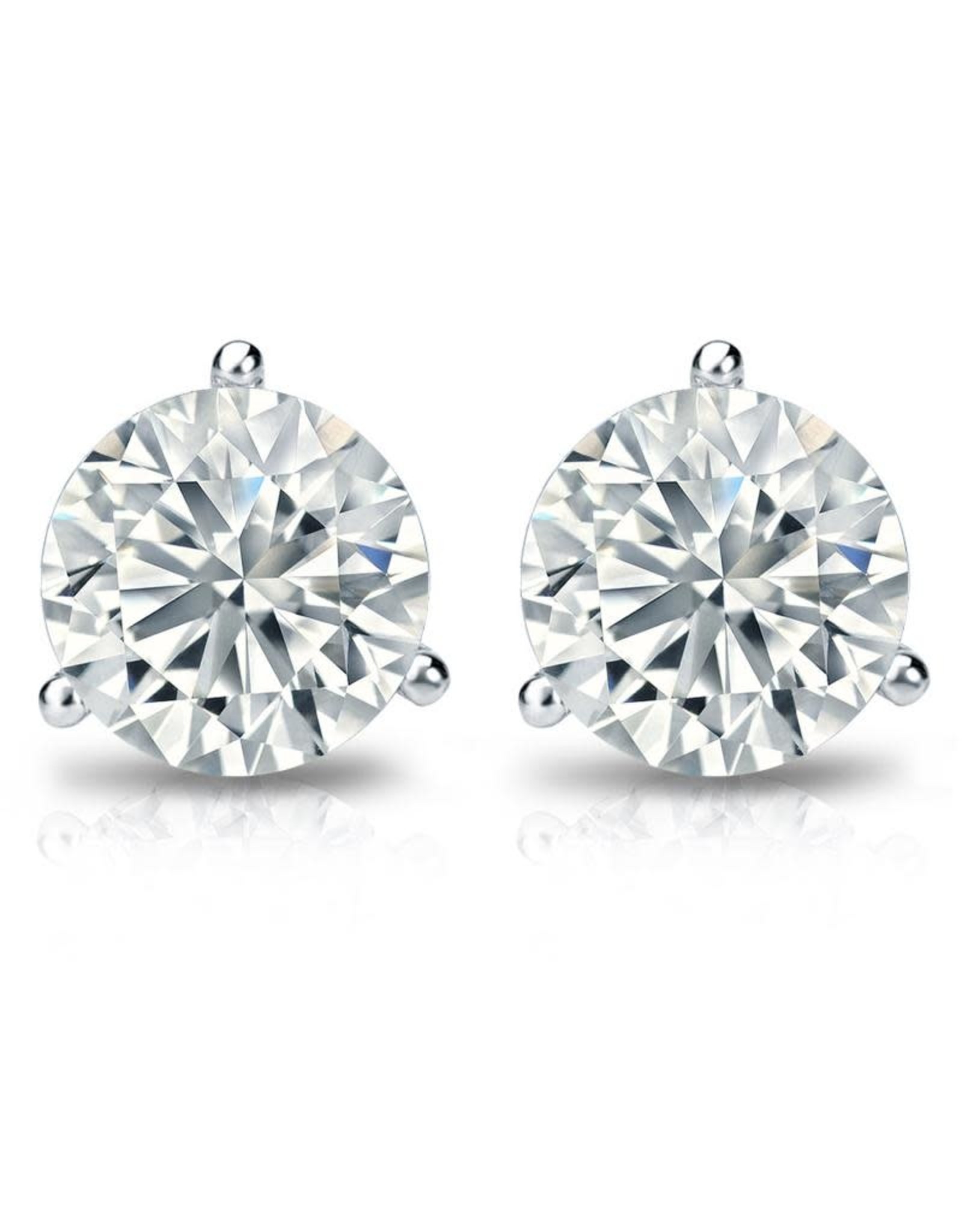 14K White Gold Martini Setting Diamond Studs, D: 3.04ct