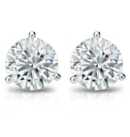 14K W/G Martini Setting Diamond Studs, D: 3.04ct