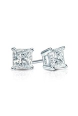 18K White Gold Princess Cut Diamond Stud Earrings, D: 1.43ct