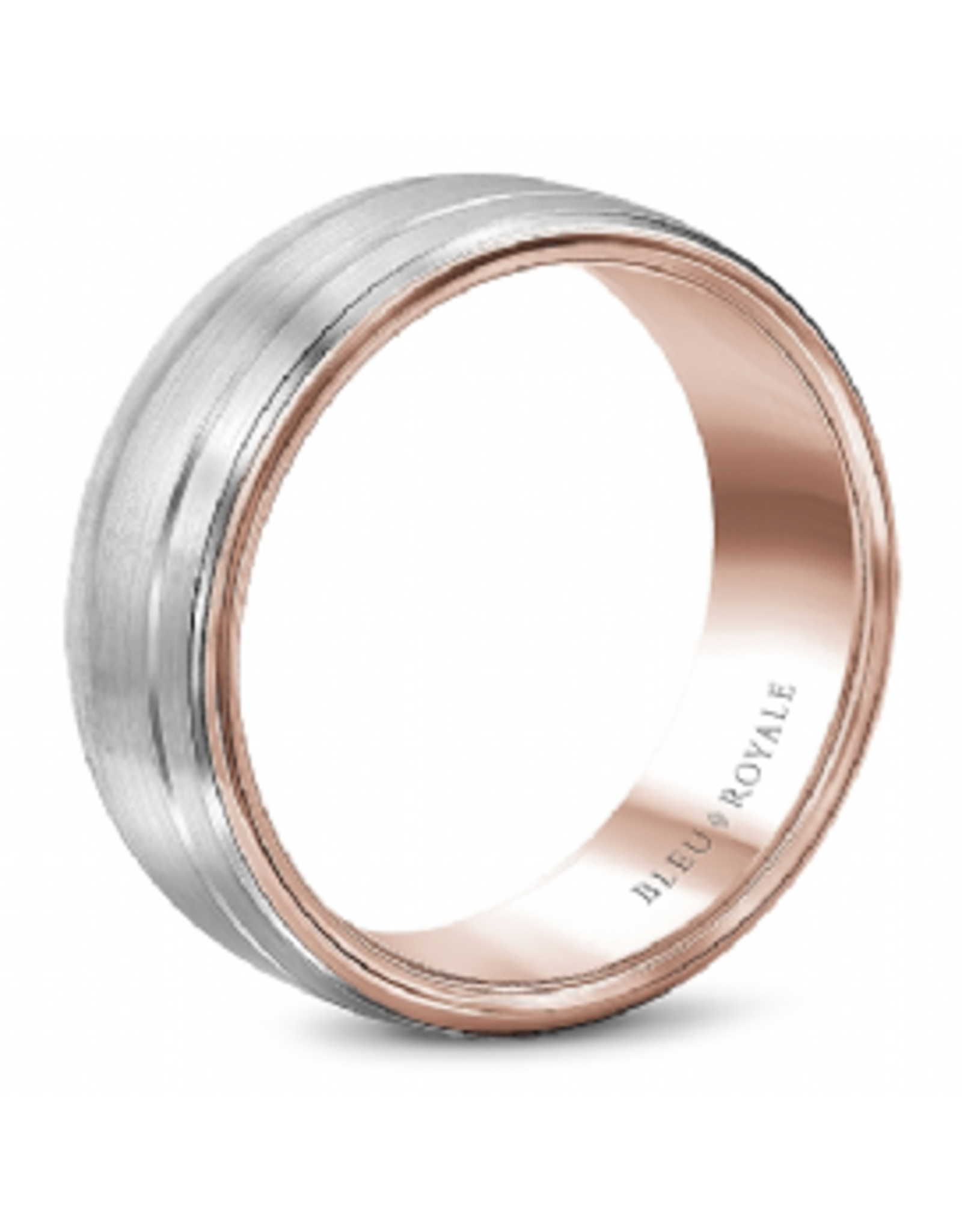 14K White and Rose Gold Band with Sandpaper Top & High Polish Edges - 8.5 mm