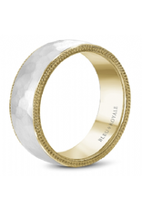 14K White & Yellow Gold Hammered Band with Milgrain Detailing - 8.5mm