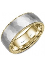 14K White & Yellow Gold Hammered Band with Milgrain Detailing - 8.5mm