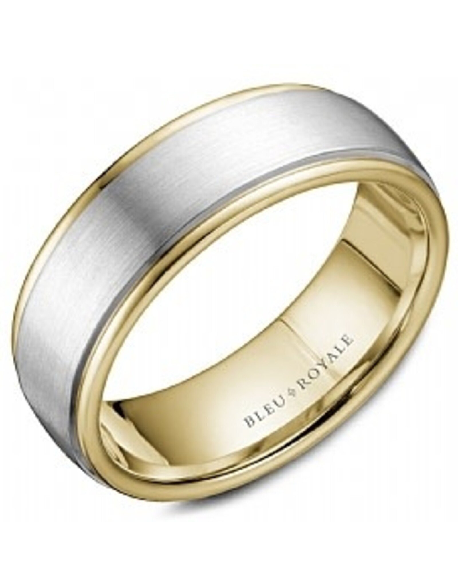 14K White Gold & Yellow Gold Band with Sandpaper Center & High Polish Edges - 7.5mm