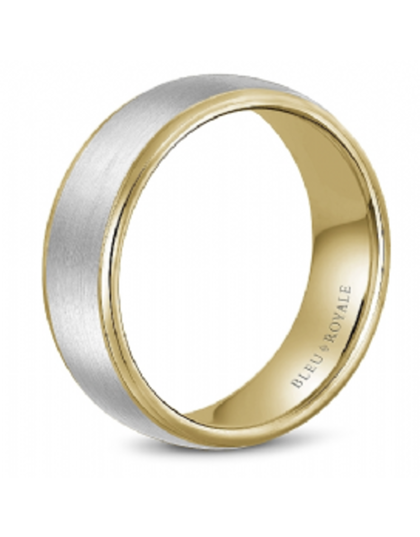 14K White Gold & Yellow Gold Band with Sandpaper Center & High Polish Edges - 7.5mm