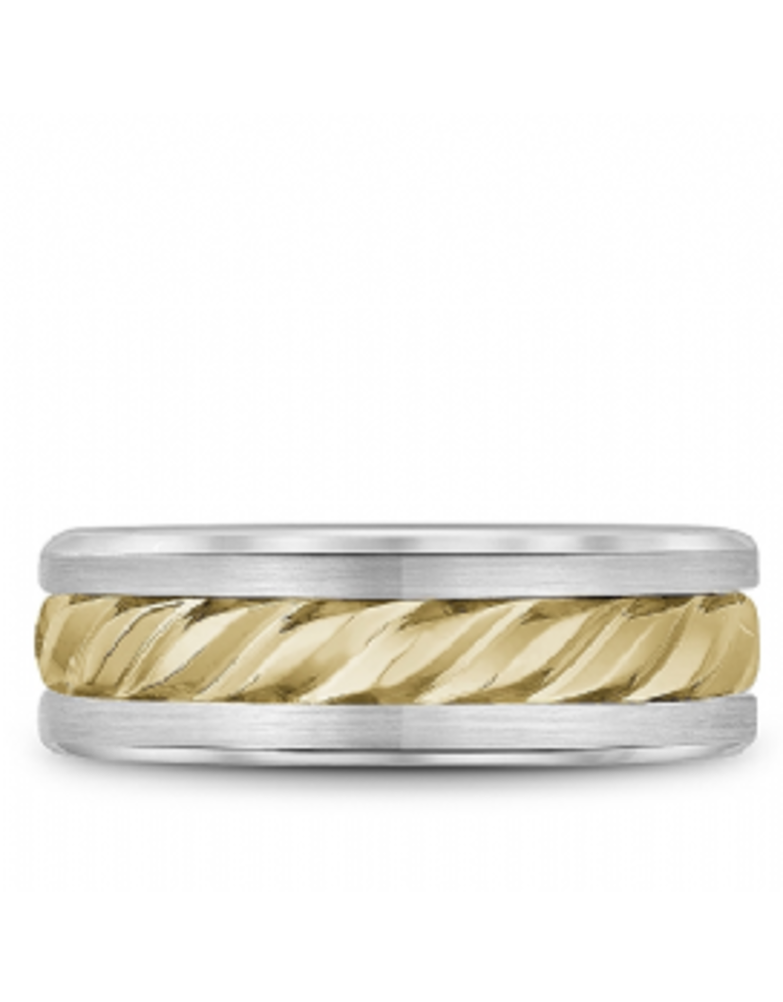 14K Yellow Gold & White Gold Band with Twisted Center & High Polish Edges -  8.5mm