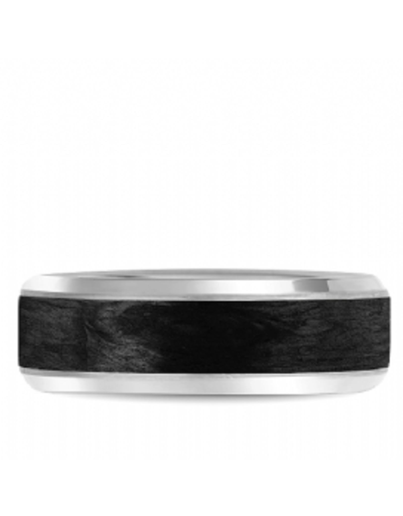 14K White Gold  Forged Carbon Fiber Band with Beveled Edges  - 7.5mm